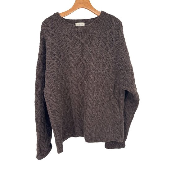 J. CREW Hand-knit Sweater Men's sz XL 100% Shetland Wool Brown Chunky Fisherman - Picture 1 of 3